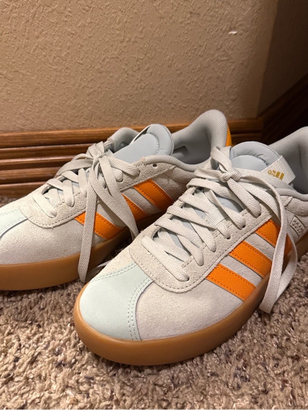adidas Light Gray Suede Sneakers with Orange Stripes